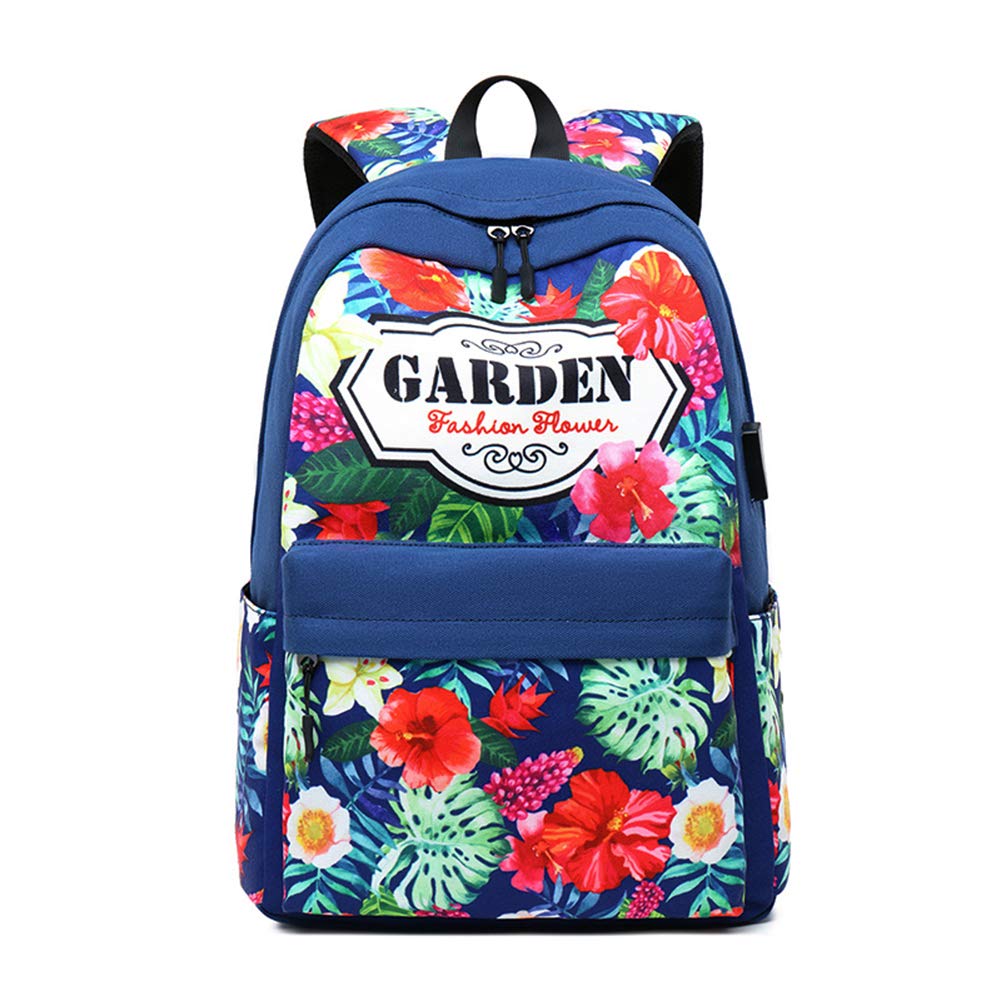 Egurs Canvas Backpack Rucksack Retro Flower Floral Printed Casual Daypacks School Bag for Women and Girls