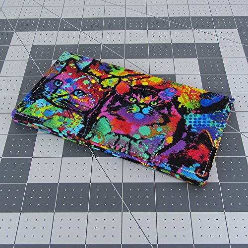 Handmade Watercolor Cat Fabric Women's Checkbook Cover