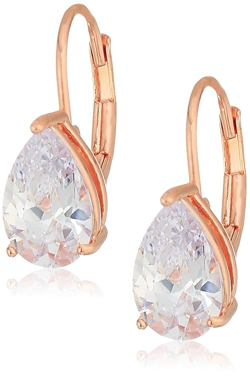 Amazon Essentials Rose 18K Gold Plated Sterling Silver Pear Cut Cubic Zirconia Leverback Earrings (previously Amazon Collection)