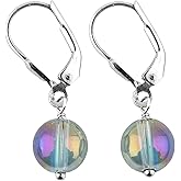 CRYSTALIS Angel Aura Quartz Beads Leverback Earring Set Jewelry for Women, Natural Gemstone, Chakra Healing Crystal, Wardrobe Essential Jewelry, 925 Sterling Silver, Mystic Dark
