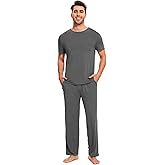 GYS Bamboo Viscose Men's Pajama Sets Short Sleeve Crew Neck Lounge Sets with Pockets