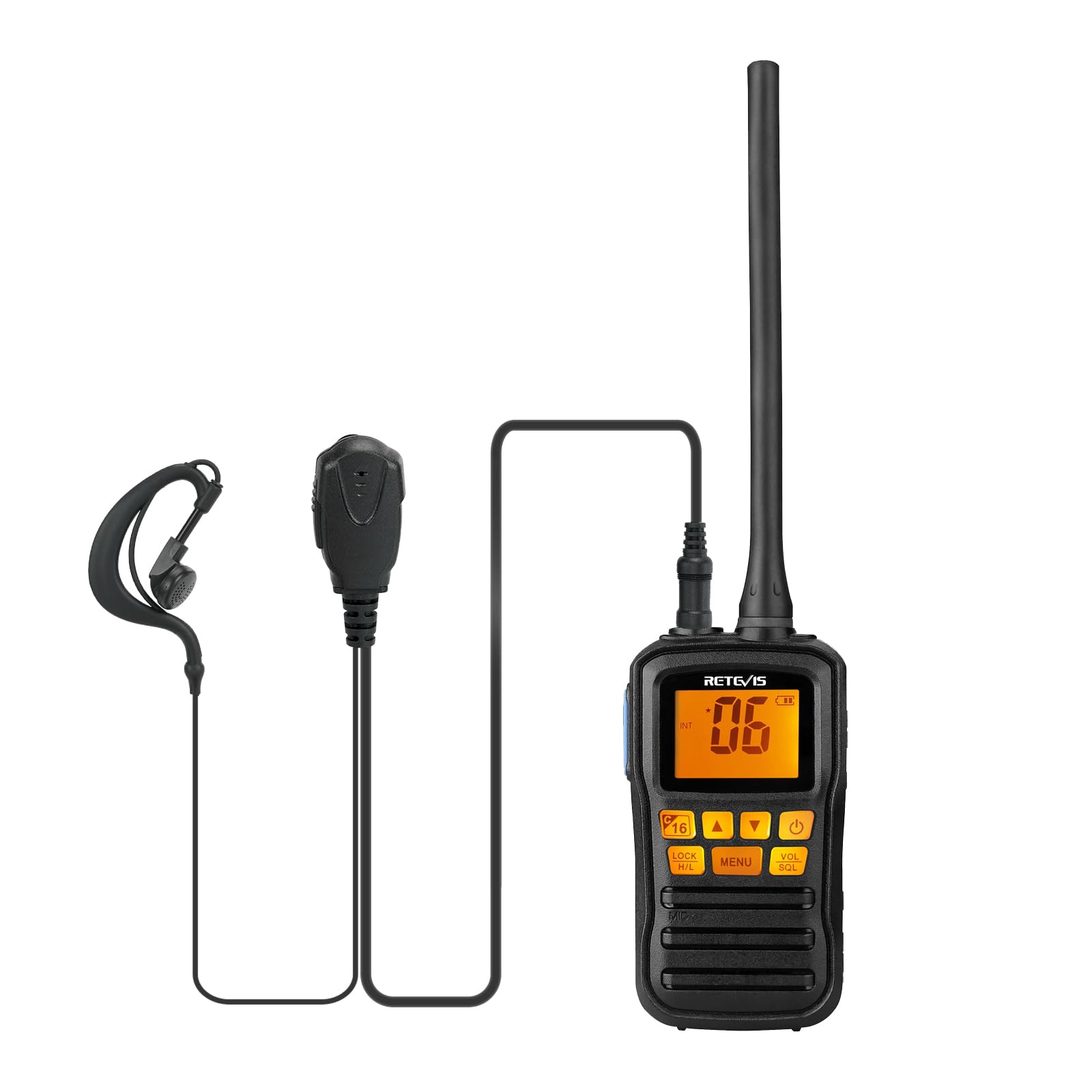 Retevis RM01 VHF Marine Radio, Waterproof Marine Walkie Talkie IP67, Vibration Floating 88 Channels, Rechargeable 2 Way Radio with Earpiece for Kayaking Fishing Boating (Black, 1 Pcs)
