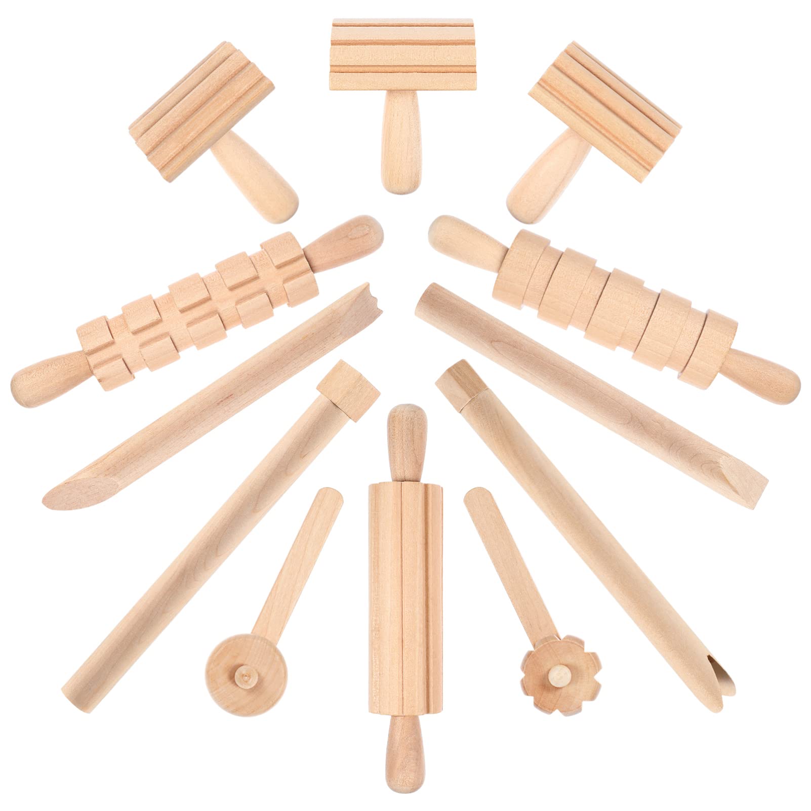 STOBOK Dough Tools Set for Kids Wooden Dough Tools with Rolling Pin stampers Molding Sculpting Accessories for Toddlers Creative Arts and Crafts 6Pcs