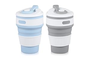 2-Pack Collapsible Coffee Cups Reusable – 12oz Leakproof Coffee Travel Mug, Silicone, Foldable & Portable for Hiking, Camping