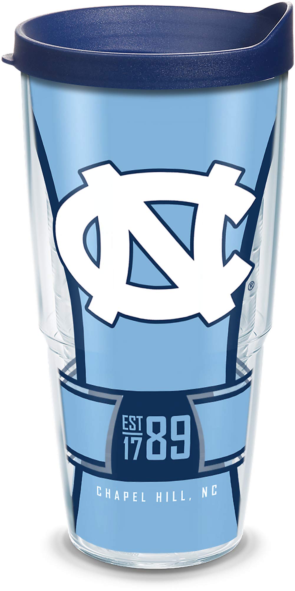 Tervis 1324789 North Carolina Tar Heels Spirit Insulated Tumbler with Wrap and Navy Blue Travel Lid, Tritan, 24 Fluid_Ounces, Clear