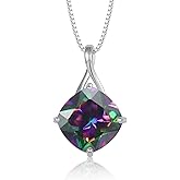 Vinoya Square Cut Birthstone Necklace for Women Hypoallerg 925 Sterling Silver Cubic Zirconia Necklace Simple Jewelry for Her