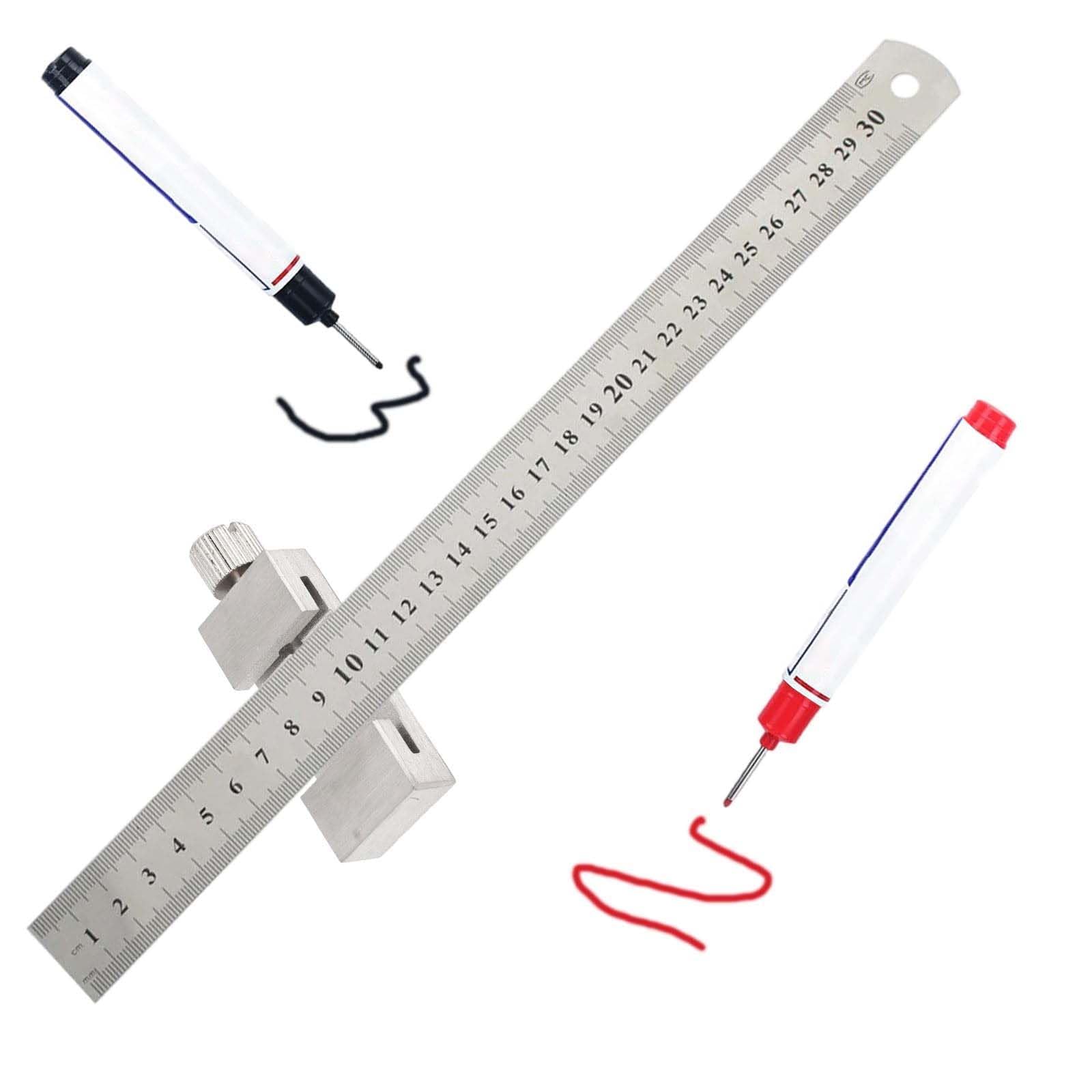 Brass Steel Ruler with Metal Stop, Metal Ruler, Ruler Stop Marking Gauge, Stainless Steel, Ruler Stop Marking Tool, Combination Square Carpenter's Square (Stainless Steel)