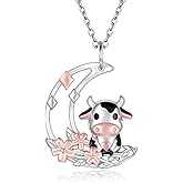 APOTIE Sterling Silver Cow Necklace Cute Farm Animal Jewelry Pendant Gifts for Women