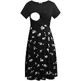 Smallshow Women's Short Sleeve Patchwork Nursing Dresses for Breastfeeding