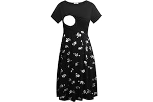 Smallshow Women's Short Sleeve Patchwork Nursing Dresses for Breastfeeding