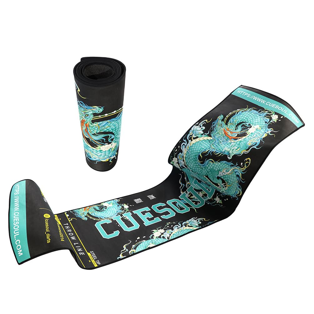 CUESOUL Heavy Duty Darts Mat Includes Both Official Soft & Steel Tip Throwline,Four Mythological Symbols Design