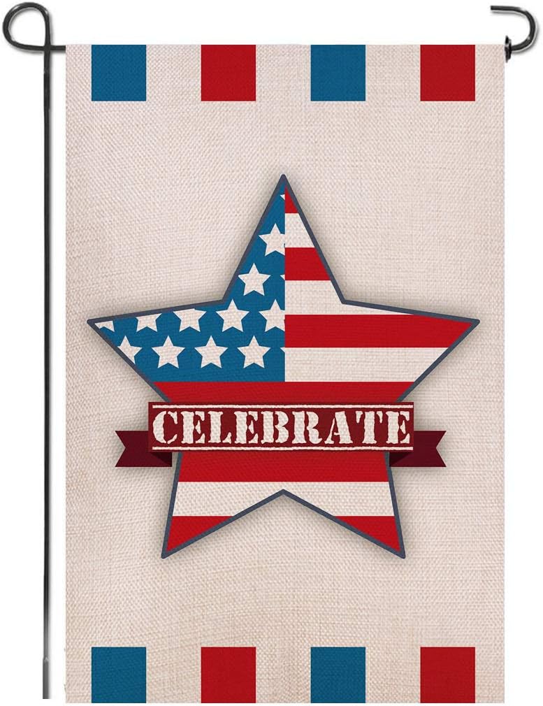 Shmbada Premium Stars and Stripes Patriotic Memorial Day 4th of July Outdoor Yard Lawn Decor Small Double Sided Burlap Garden Flag 12 x 18 Inch