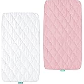 Bassinet Mattress Pad Cover, Waterproof, Fit for All Mainstream Bassinet - Rectangle,Oval,Hourglass, 2 Pack, Ultra Soft Microfiber Surface, Washer & Dryer, White and Pink