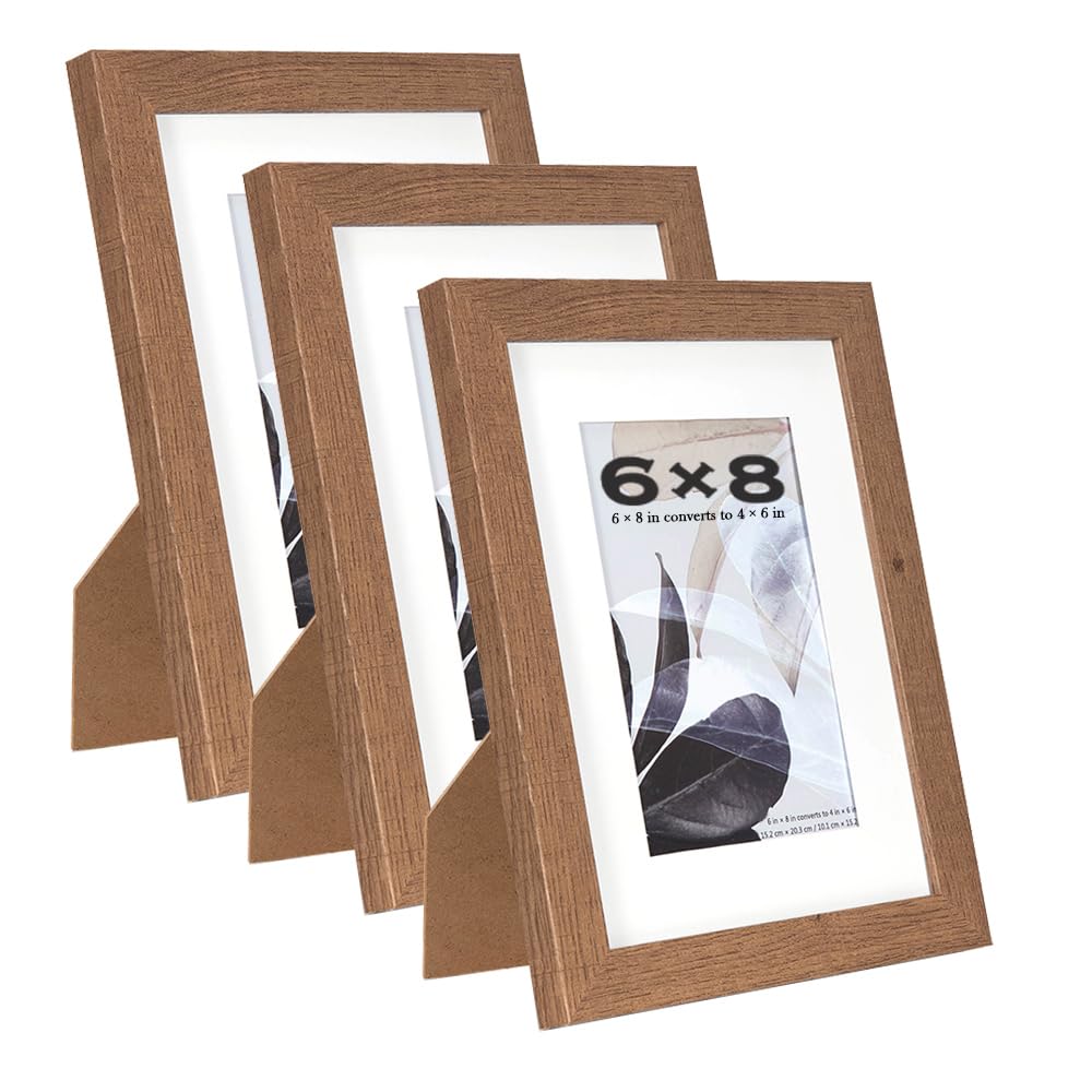 Scholar Tree Brown 8x6 Photo Frames Set of 3 - Wooden Picture Frames for Table Top and Wall Mounting with 6x4 Mat — image 1