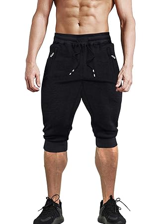 KEFITEVD Herren Hose 3/4 Jogginghose Capri Sporthose Atmungsaktiv Leicht Sweatshorts Freizeit Fitness Shorts Reißverschlussta