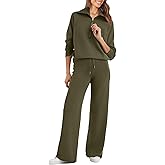 Glamaker Womens 2 Piece Outfits Sweatsuit Set Oversized Half Zip Sweatshirt Wide Leg Sweatpants Lounge Set Tracksuit