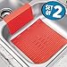 mDesign Silicone Kitchen Sink Protector Mat and Divider - Set of 2, Red
