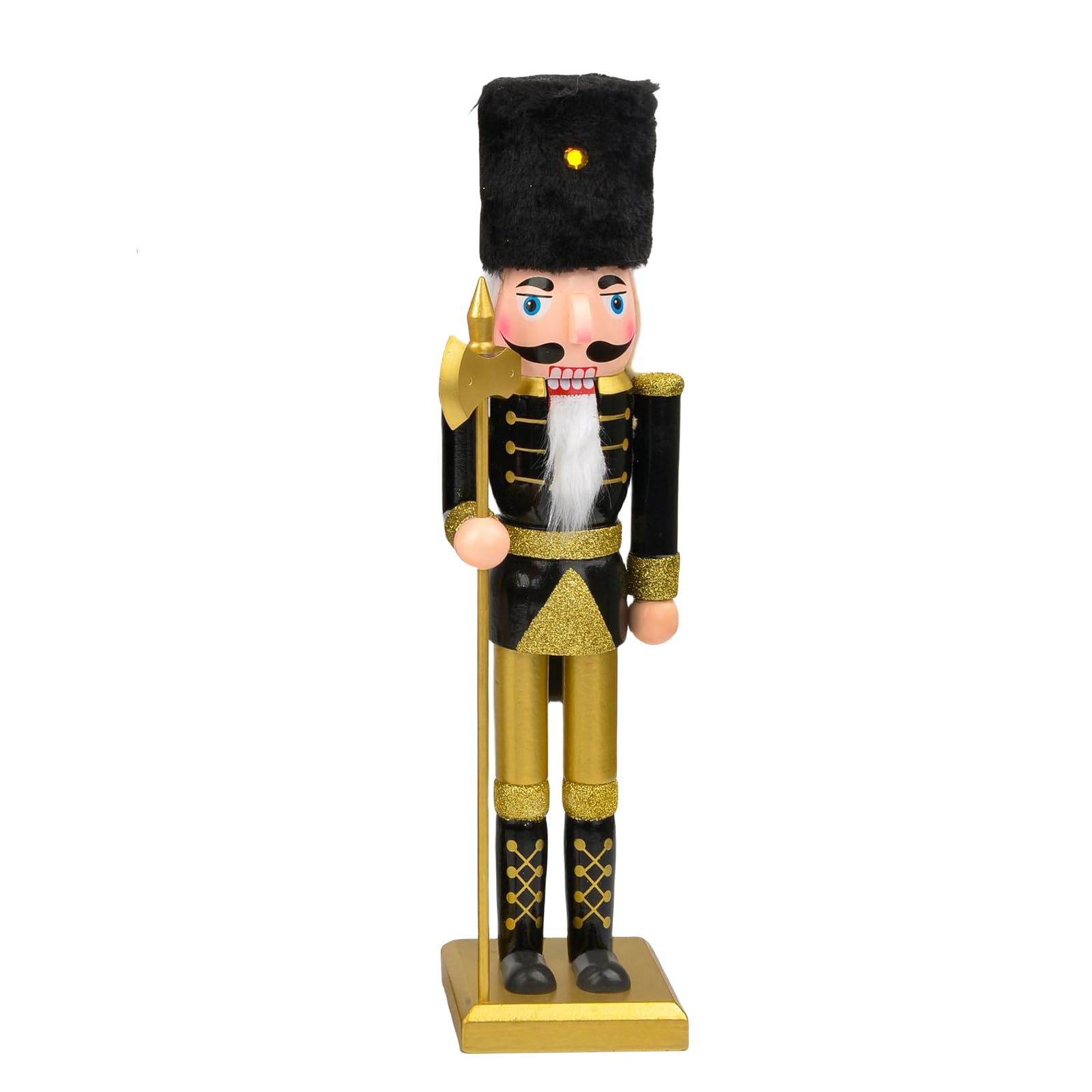 38cm Wooden Black Gold Nutcracker Soldier Christmas Decorations,Large Christmas Nutcracker Figures Ornaments,Nutcracker Gifts Nutcracker Soldiers Puppet Doll for Tradition Xmas Present Indoor Decor