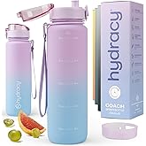 Hydracy Water Bottle with Time Marker -Large 32oz BPA Free Gradient Water Bottle - Leak Proof Gym Bottle with Fruit Infuser Strainer & Times to Drink -Ideal for Fitness Sports & Outdoors