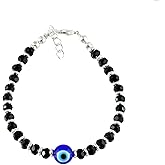 JewarHaat Mandi Evil Eye Nazariya Silver Plated Black Beads/Crystal Adjustable Flexible Bracelet For Women