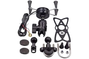 Samoleus Motorcycle Phone Holder with 5V 2.1A USB Charging Port, Motorbike Handlebar Phone Mount Aluminum Mount Bracket 360° 