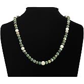 Gemstone Necklace Handmade One of a Kind Men's Woman's Unisex Serpintine, Green Chachadony, African Turquoise Gemstones Art Jewelry Necklace