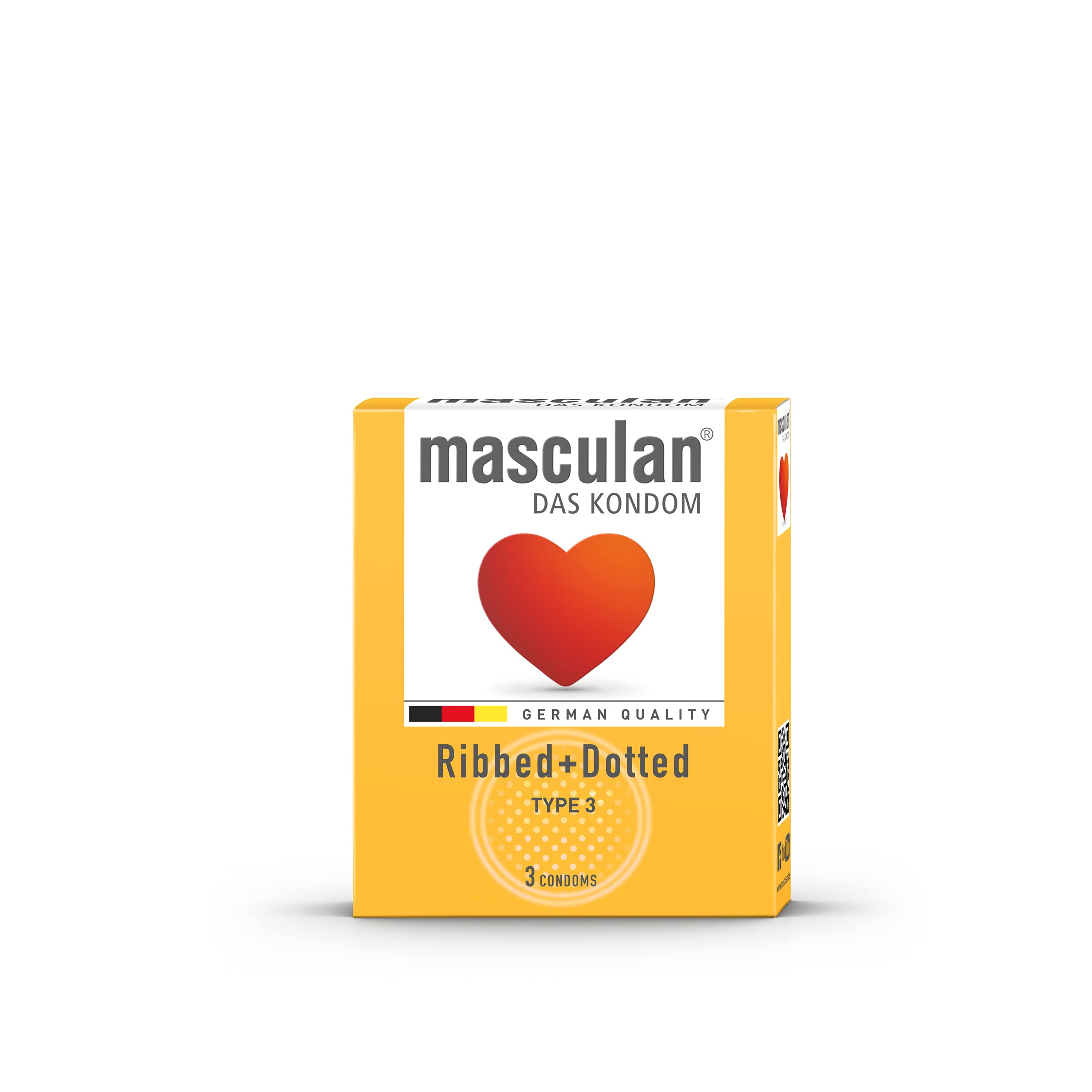 Masculan Type 3 Ribbed and Dotted Condoms, 3-Piece