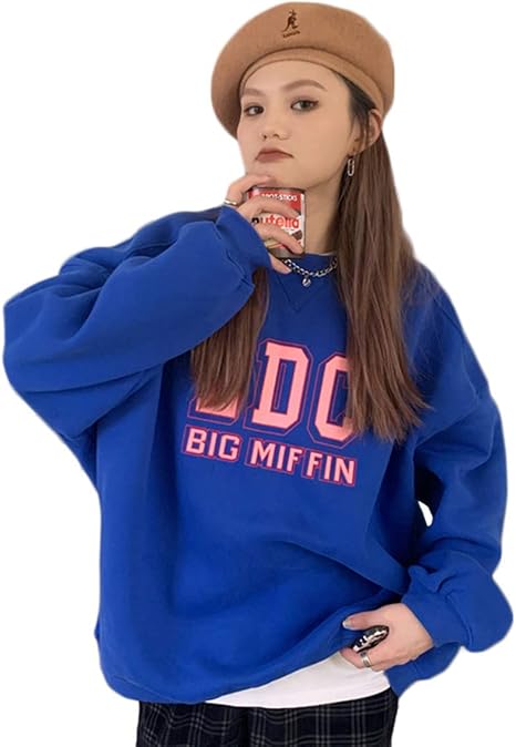 Amazon ｄｍｂｉｎｓｈｕｎ レディース パーカー トレーナー 裏起毛 スウェット トップス 長袖 ゆったり プルオーバー 丸首 ロゴ 韓国ファッション 秋冬 ビックパーカー 可愛い Freesizeブルー トレーナー パーカー 通販