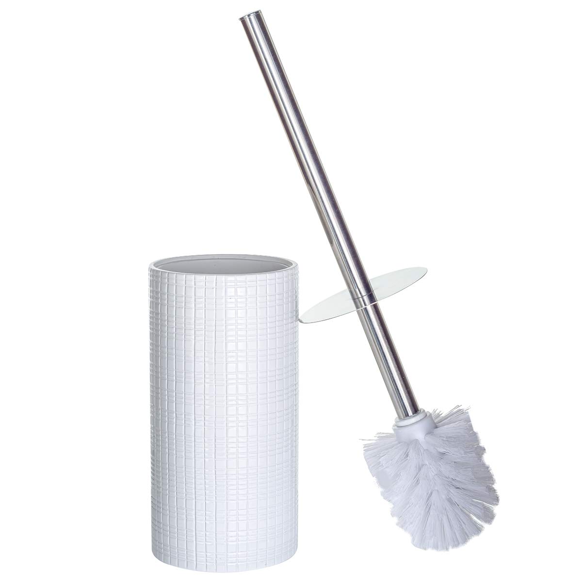 Creative Scents Estella White Toilet Brush Set - Decorative Bathroom Toilet Bowl Brush and Holder - Ventilated Toilet Cleaner Brush with Strong Bristles Rust Proof for Elegant Bathroom Accessories