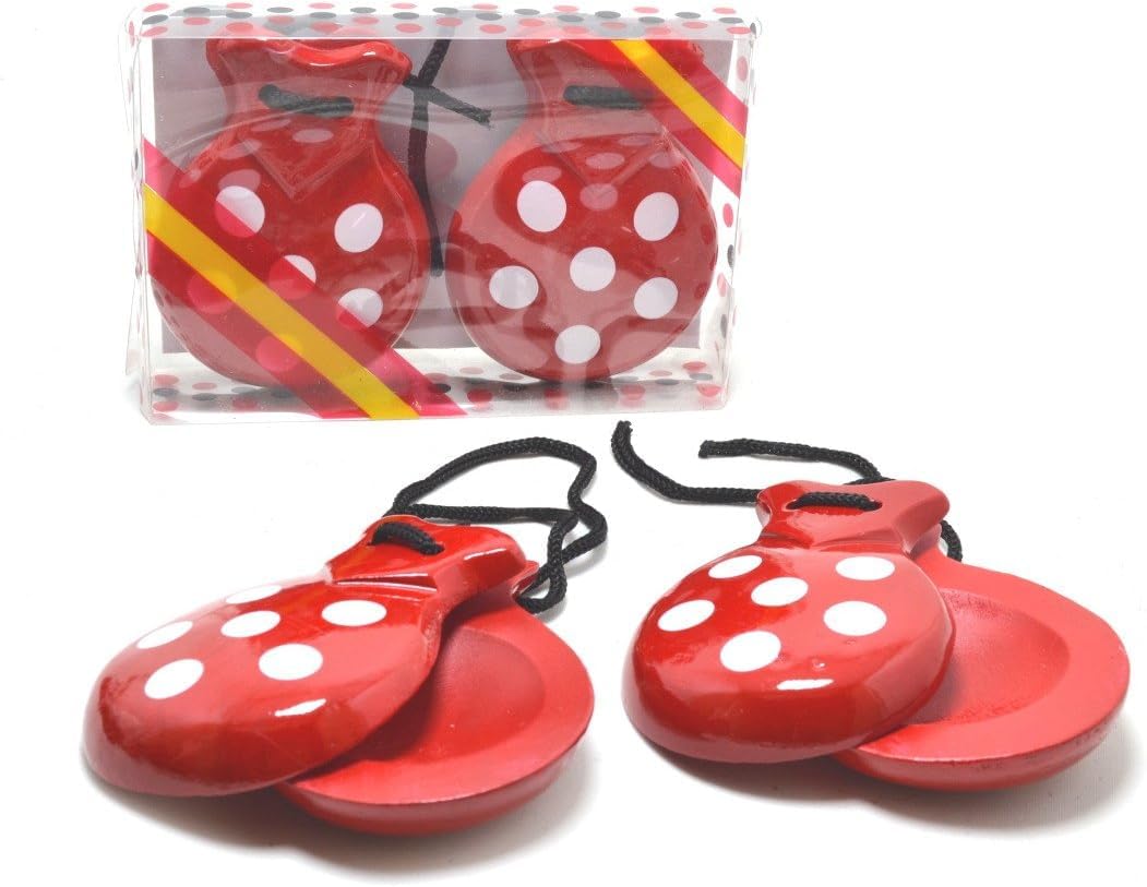 Red and White Spanish Castanets for Adults. Flamingo or Sevillanas, Traditional Spanish