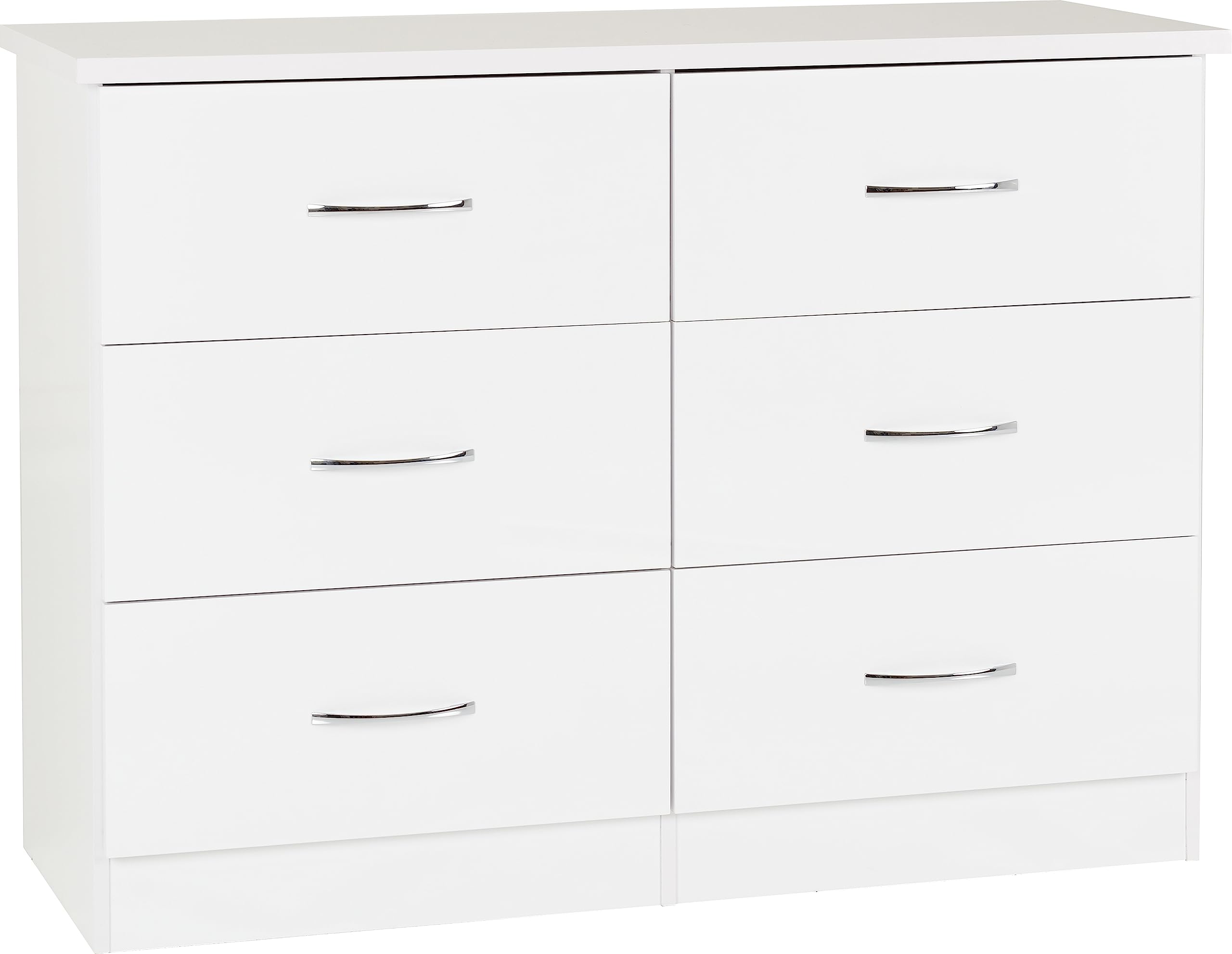 Kelsey Stores Nevada Chest Of Drawers 6 Drawer With Metal Handle Storage Unit (White Gloss)