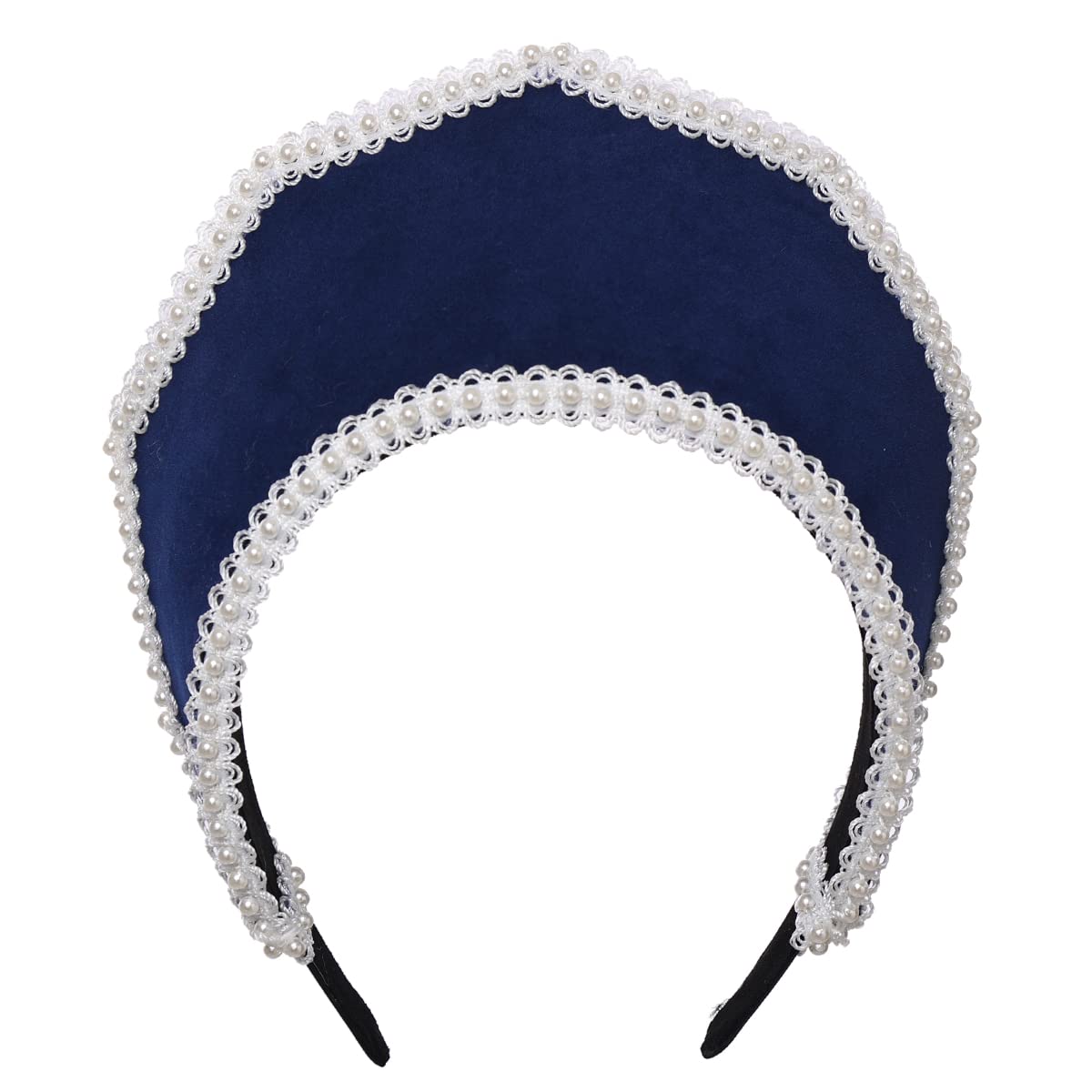 BPURB Renaissance Elizabethan Tudor Queen Royal Coronet Hooded Hat for Women Anne Boleyn Headband Victorian Headpiece (Dark Blue)