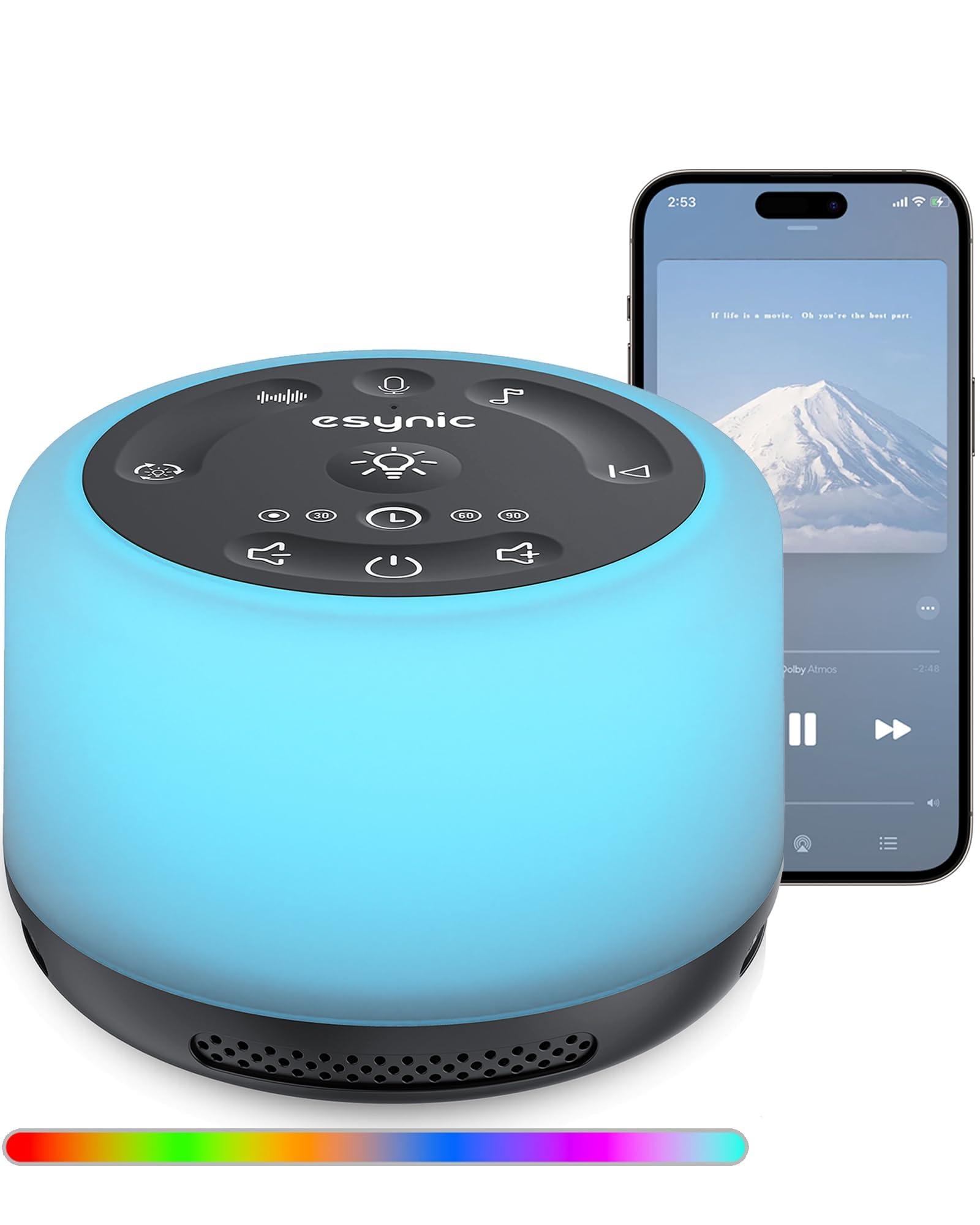 eSynic Upgrade Version White Noise Baby Sleep Sound Machine Rechargeable Noise Machine for Better Sleep Support Sounds Color LightsBluetooth min Recording Function for Adult Baby Tinnitus etc