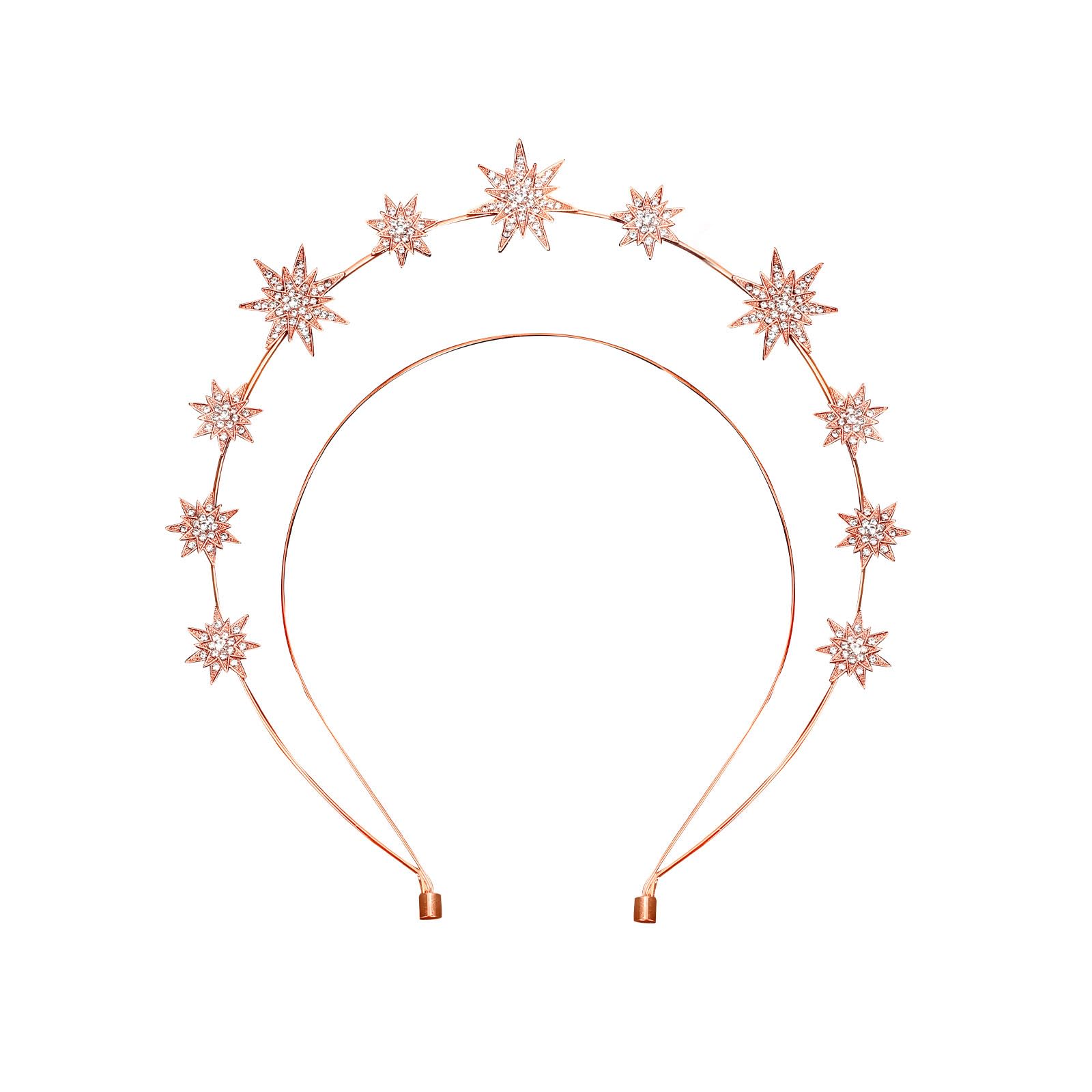 Halo Crown, Double Layer Stars Headband Star Rhinestone Tiara Goddess Headpiece Bridal Wedding Hair Accessories for Women Girls (Rose Gold)