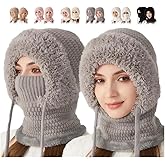 3 in 1 Beanie Hat with Scarf and Mask, 3 in 1 Beanie Hat for Women, Knitted Ski Scarf and Mask Set, Balaclava Hats