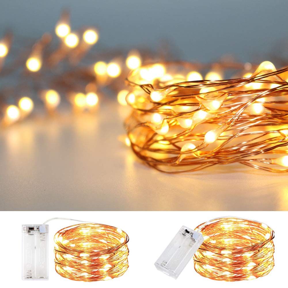 Photo 1 of String Lights, Waterproof LED String Lights,2 Pack 20ft 60 LED Festival Decorations Crafting Battery Powered Copper Wire Starry Fairy Lights (Warm White)