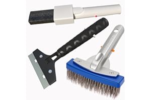 NEOHATION Pool Pumice Stone, 5 inch Stainless Steel Pool Brush and Scraper Kit with EZ-Clip Handle to Reomve Erase Rust Stain Spot in Concrete Plaster Pool Spa and Calcium Deposit on Pool Tile