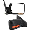 PZ TOWING MIRROR Fit 07-14 Ford F150 POWERED HEATED With AMBER SIGNAL RIGHT Passenger Side Black Mirrors Replacement