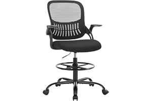 SMUG Drafting Chair with Flip-up Arms, Height Adjustable Standing Tall Office Desk Chair with Foot Ring, Ergonomic Swivel Computer Chairs with Rolling Wheels, Black