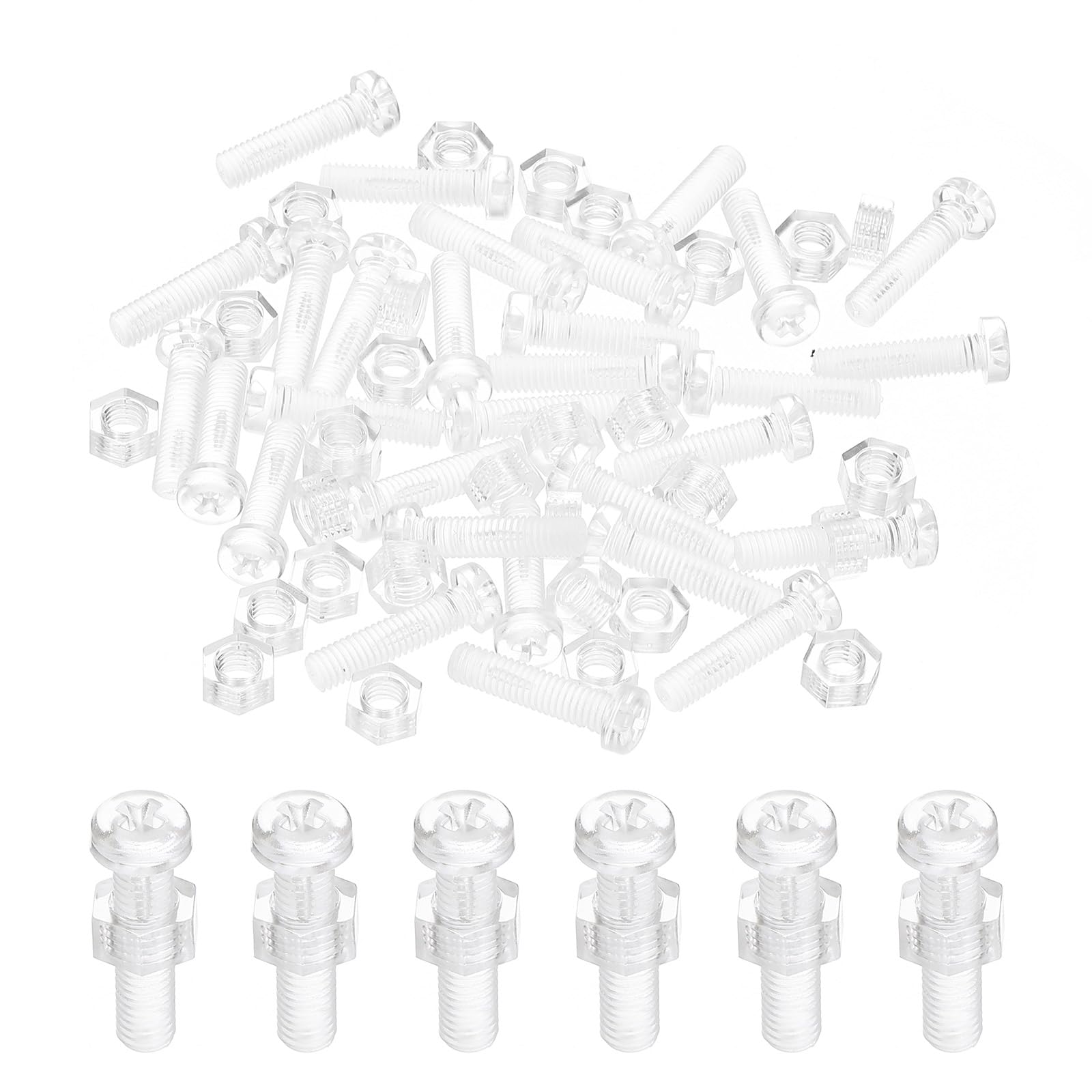 PATIKIL M5x20mm Clear Acrylic Screws and Hex Nuts Kit, 30 Set PC Plastic Phillips Round Head Bolts for Machine Accessories, Transparent