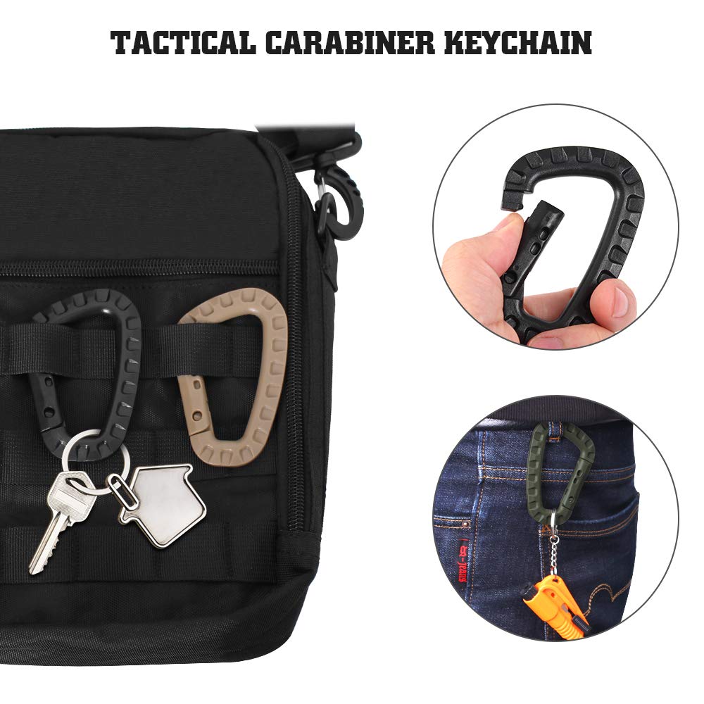 DONGKER 12/21 Pieces Tactical Gear Clip Molle Attachments for D-Ring Carabiner Clip Grimlock Molle Webbing Key Ring Strap Web Dominator Buckle Elastic Strings (13 PCS)
