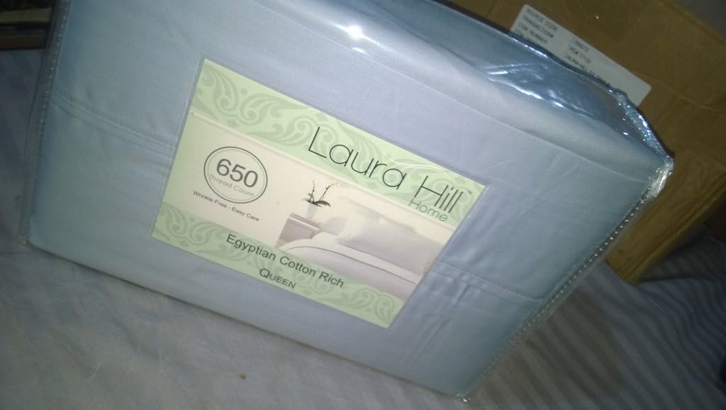 650 TC Laura Hill Egyptian Cotton Light Blue Solid Queen Size 4 PCs Bed Sheet Set