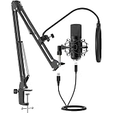 Amcrest USB Microphone for Voice Recordings, Podcasts, Gaming, Online Conferences, Live Streaming, Cardioid Microphone with Boom Arm, Pop-Filter, Shock Mount, AM430-BPS
