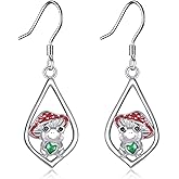 AXOMY Frog Earrings 925 Sterling Silver Mushroom Dangle Drop Earrings Cute Frog Mushroom Jewelry for Women
