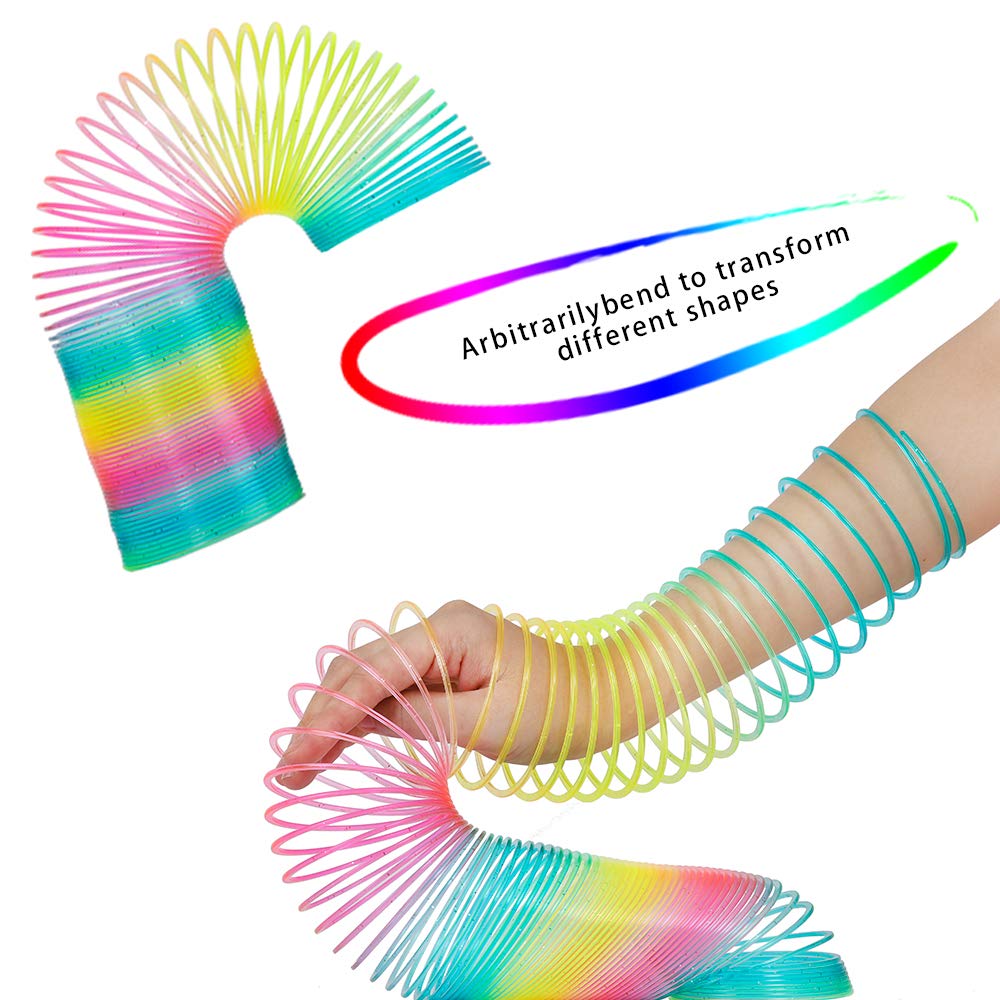 Giant Rainbow Coil Spring Toy in Box,Classic Novelty Plastic Magic Spring Toy for Party Favors Gifts, Stress Relief, Great for Small Party Favor for Kids(10.7CMx10.7CM)