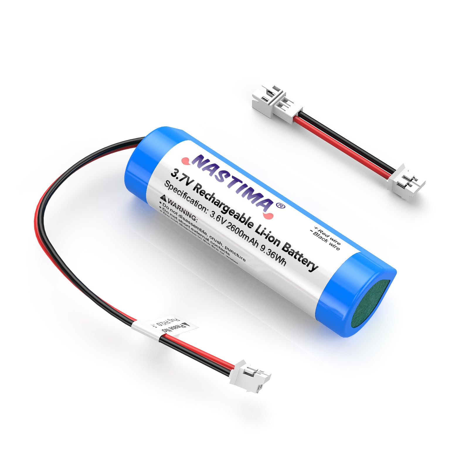 NASTIMA PH2.0/2P Plug 3.7 V 2600 mAh 9.36 Wh Rechargeable Li-ion Battery for DIY Electronics, Voice Amplifier, RC Toy, Bluetooth Devices, Lighting, with Polarity Conversion Cable