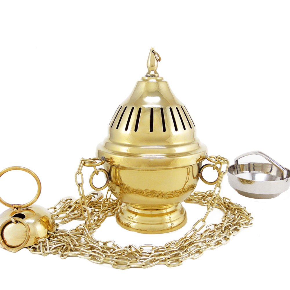 NKlaus 2x incense burner coal solid brass matt chain handwork church house 40162