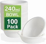Ask Packaging 240 ml Bagasse Bowls - 100 Pack, Biodegradable Microwavable