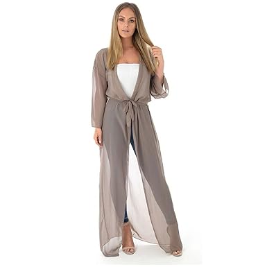 Girlzwalk Women S Ladies Chiffon Sheer Mesh Belted Full