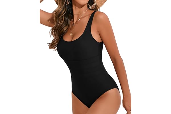 Cromi One Piece Bathing Suit for Women Tummy Control Swimsuit Scoop Neck Square Back Monokini